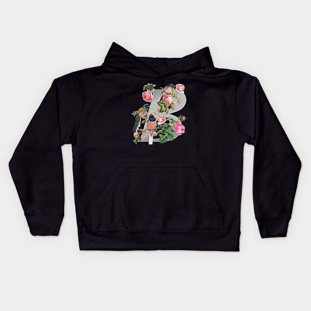 balance - colorful birds & vintage flowers overlap a chrome text. Kids Hoodie by InkNap